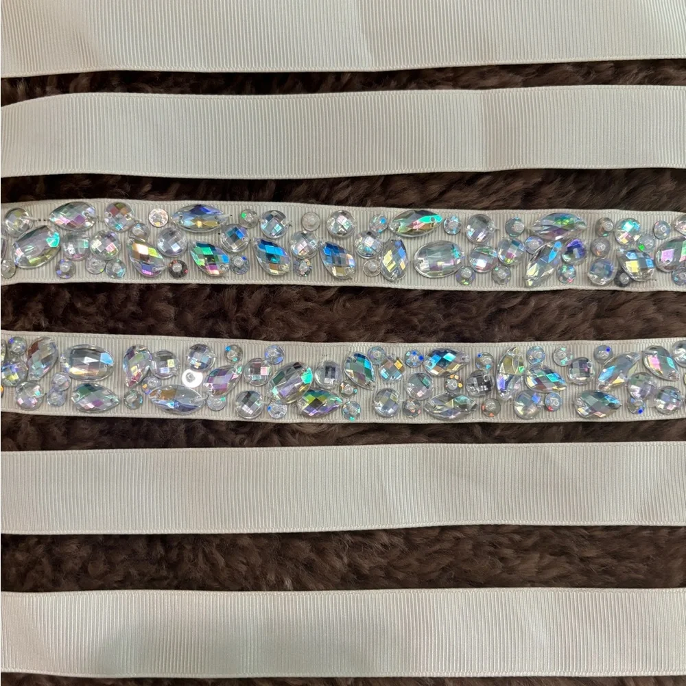 Ivory Sash Belt with rhinestones